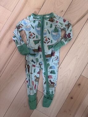 Little Sleepies Green Camping-Print Footed One-Piece